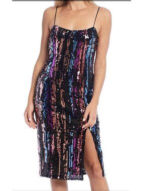 BELLE BADGLEY MISCHKA Sequin Striped Slit Dress Size 10 NEW NWT